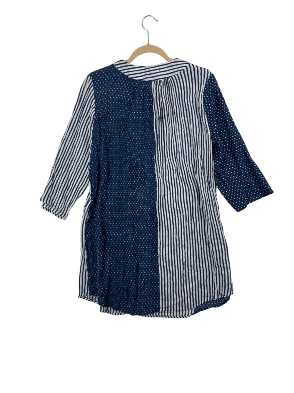 ✨3/$30 Velzera L Blue White Striped & Polka Dot Tunic Dress Boho Tassel - Picture 5 of 5